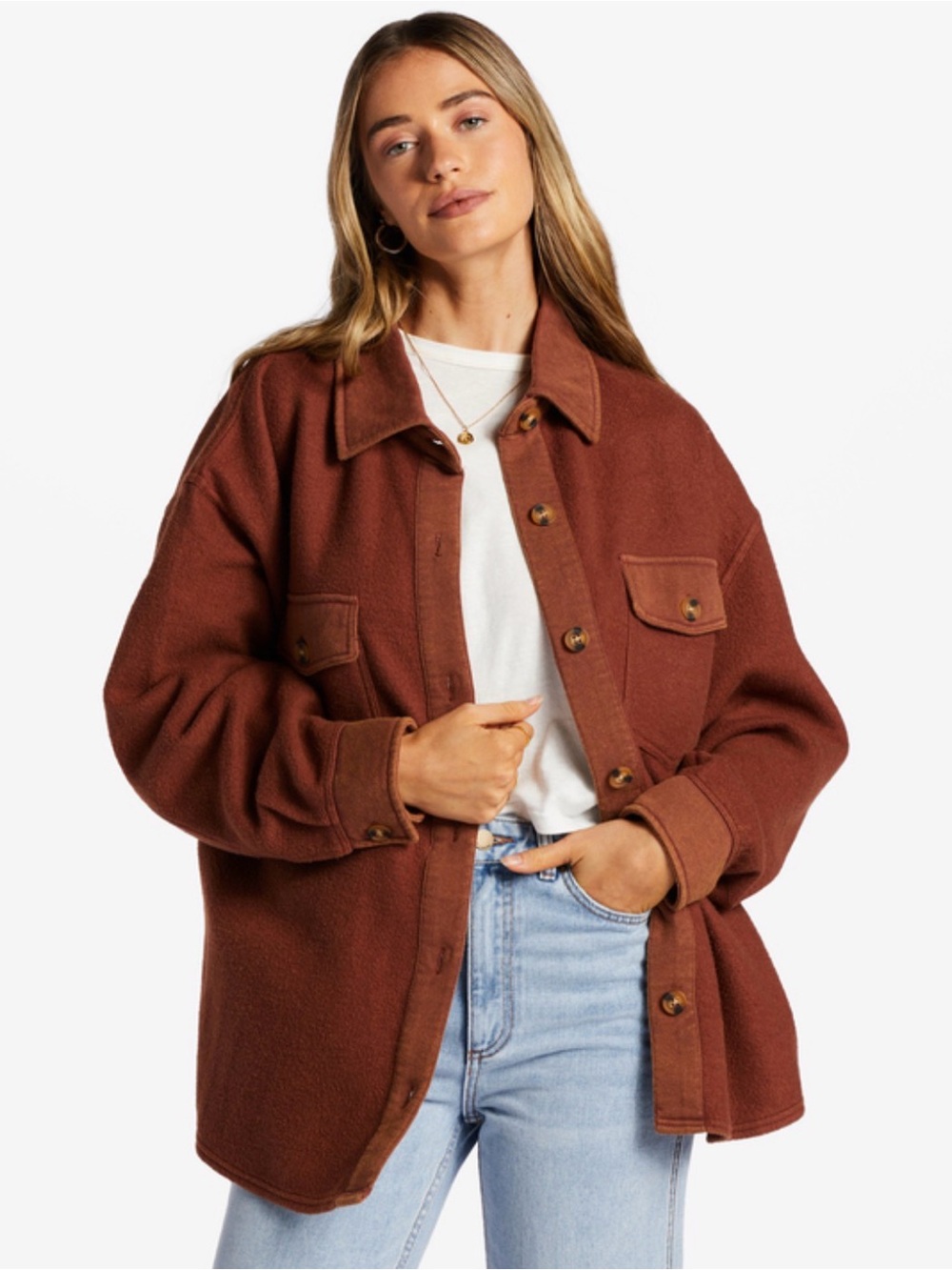 Billabong Oversized Rust Brown Shacket Jacket